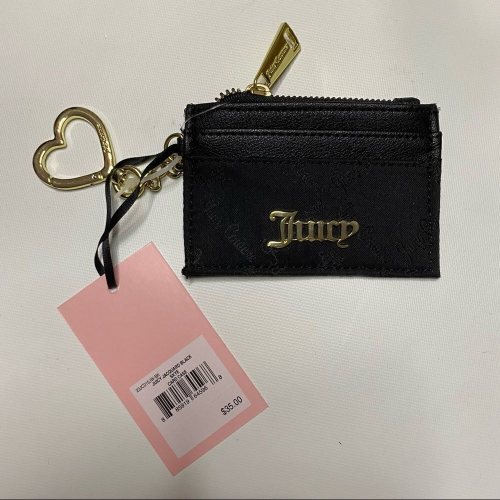 Juicy Couture Black and Gold Card Holder with Heart Keychain